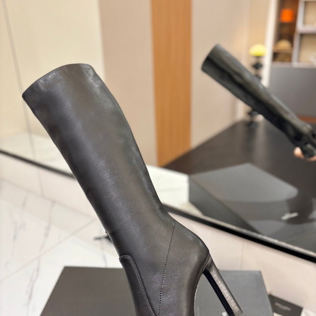YSL 26S KNEE-HIGH BOOTS 90 MM IN BLACK CALFSKIN