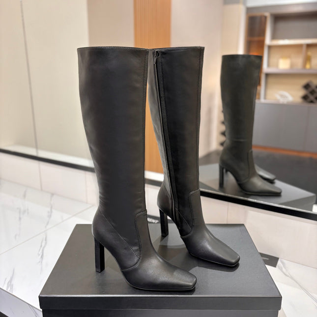 YSL 26S KNEE-HIGH BOOTS 90 MM IN BLACK CALFSKIN