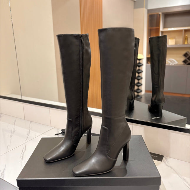YSL 26S KNEE-HIGH BOOTS 90 MM IN BLACK CALFSKIN