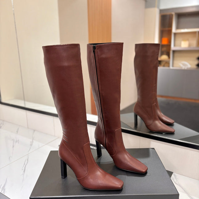 YSL 26S KNEE-HIGH BOOTS 95 MM IN BROWN CALFSKIN