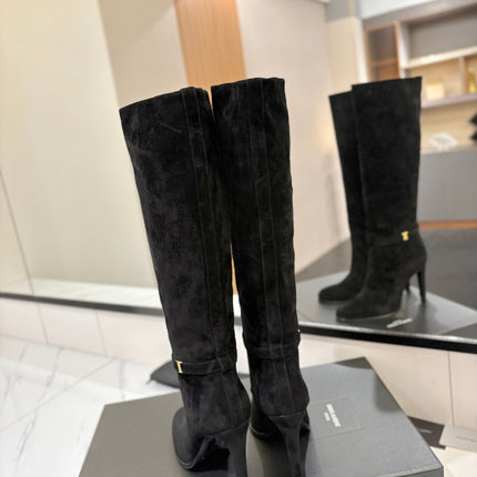YSL 26S KNEE-HIGH BOOTS 95 MM IN BLACK SUEDE
