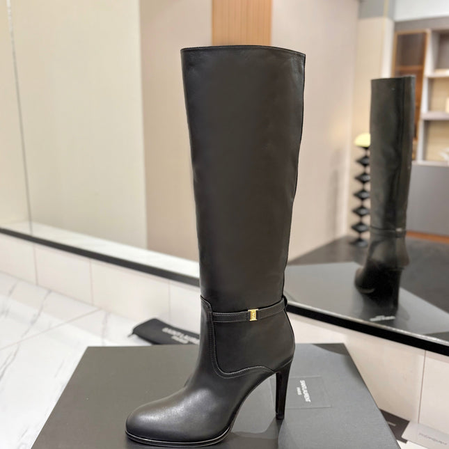 YSL 26S KNEE-HIGH BOOTS 95 MM IN BLACK CALFSKIN