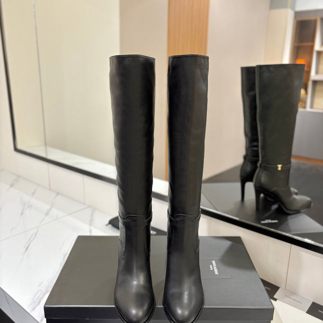 YSL 26S KNEE-HIGH BOOTS 95 MM IN BLACK CALFSKIN