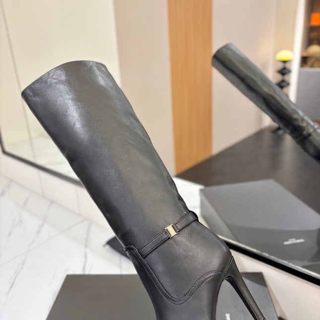 YSL 26S KNEE-HIGH BOOTS 95 MM IN BLACK CALFSKIN
