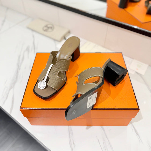 HM 26S HELIA SANDAL 70MM IN OLIVE BROWN EPSOM CALFSKIN
