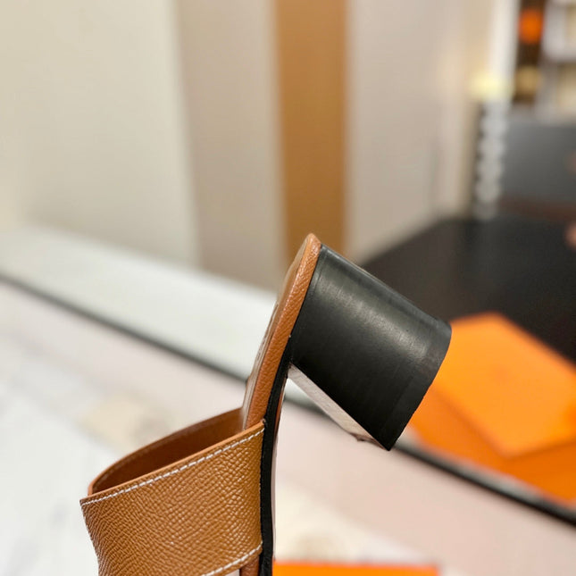 HM 26S HELIA SANDAL 70MM IN CARAMEL BROWN EPSOM CALFSKIN