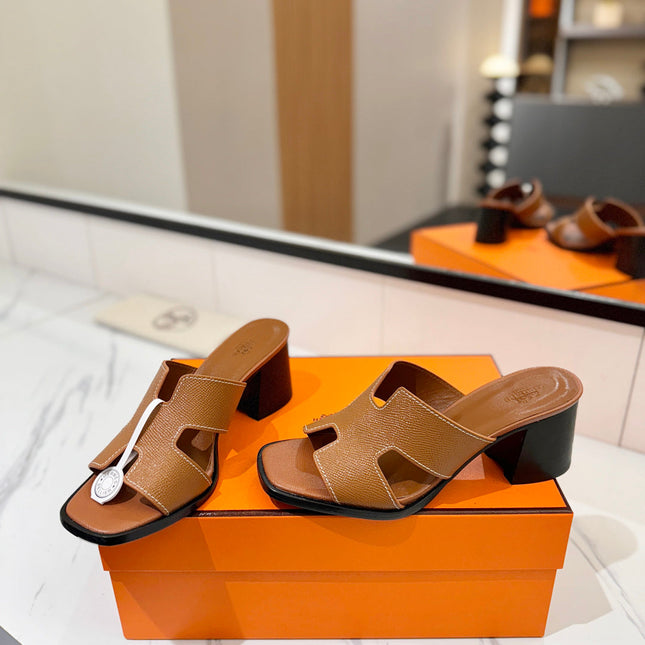 HM 26S HELIA SANDAL 70MM IN CARAMEL BROWN EPSOM CALFSKIN