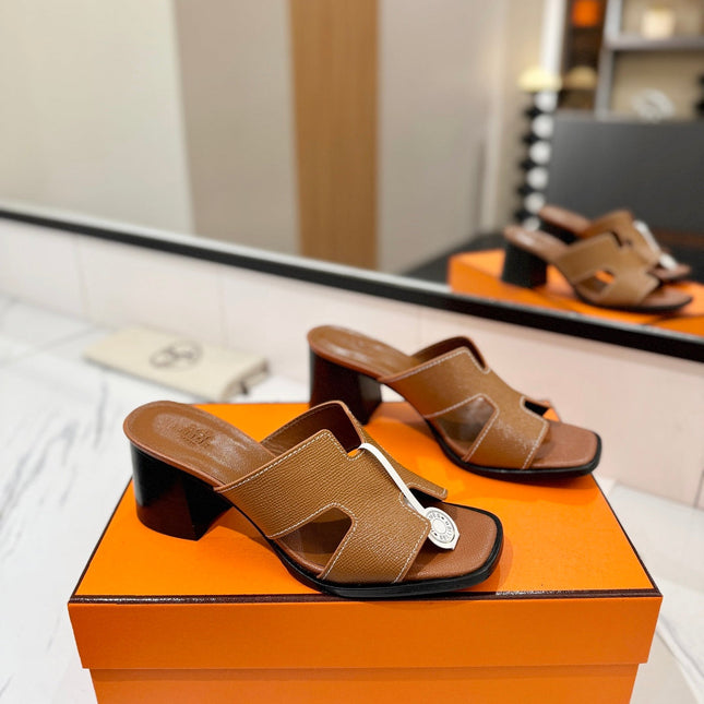 HM 26S HELIA SANDAL 70MM IN CARAMEL BROWN EPSOM CALFSKIN
