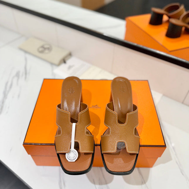 HM 26S HELIA SANDAL 70MM IN CARAMEL BROWN EPSOM CALFSKIN