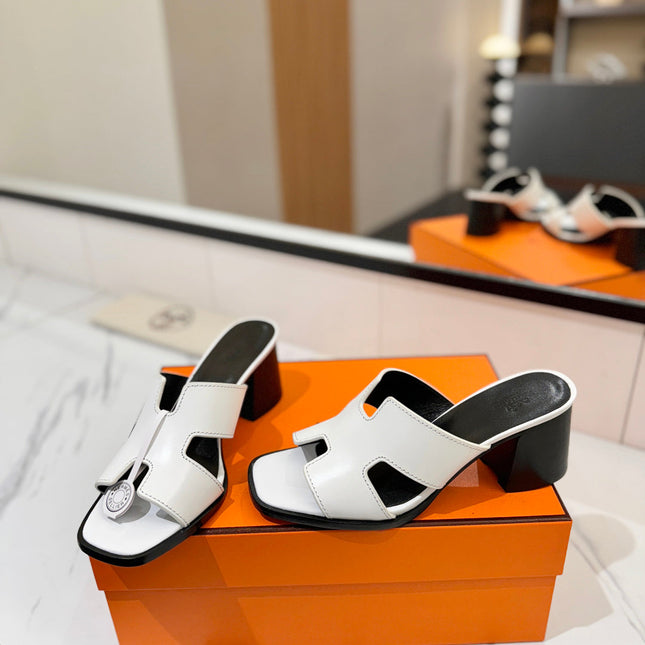 HM 26S HELIA SANDAL 70MM IN WHITE AND BLACK CALFSKIN