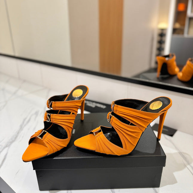 YSL 26S HEELED SANDALS 100 MM IN ORANGE FABRIC