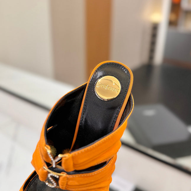 YSL 26S HEELED SANDALS 100 MM IN ORANGE FABRIC