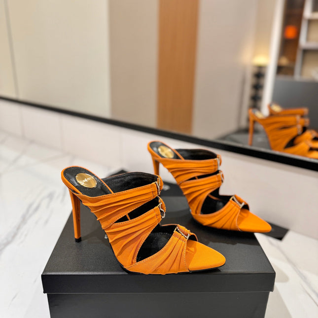 YSL 26S HEELED SANDALS 100 MM IN ORANGE FABRIC