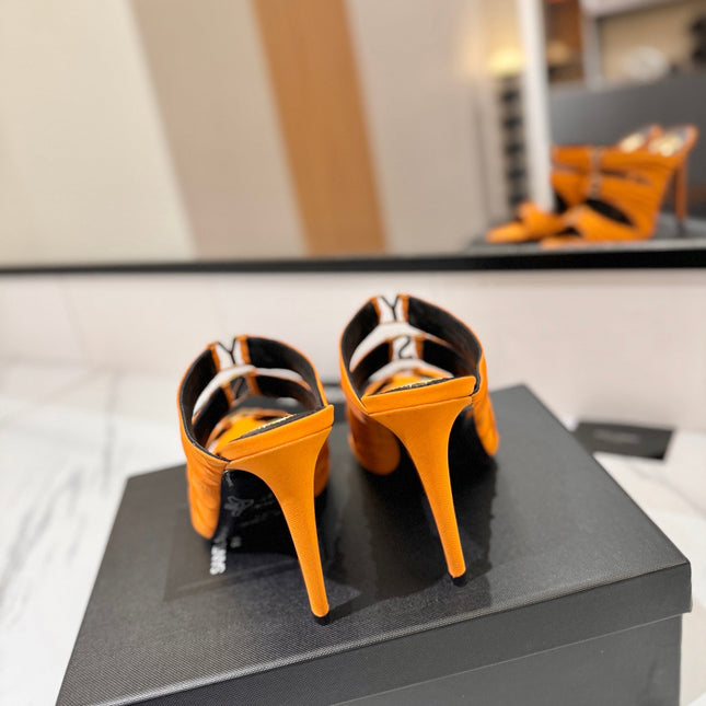 YSL 26S HEELED SANDALS 100 MM IN ORANGE FABRIC