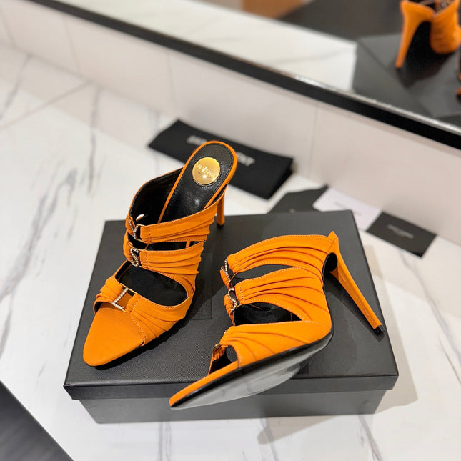 YSL 26S HEELED SANDALS 100 MM IN ORANGE FABRIC