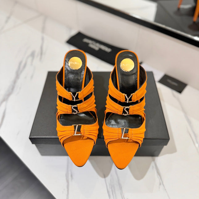 YSL 26S HEELED SANDALS 100 MM IN ORANGE FABRIC
