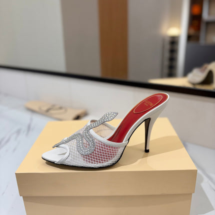 VALENTINO 26S SNAKE STRAP SANDALS 100 MM IN WHITE CALFSKIN AND MESH