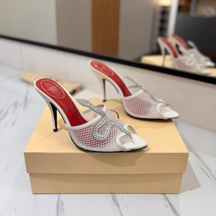 VALENTINO 26S SNAKE STRAP SANDALS 100 MM IN WHITE CALFSKIN AND MESH