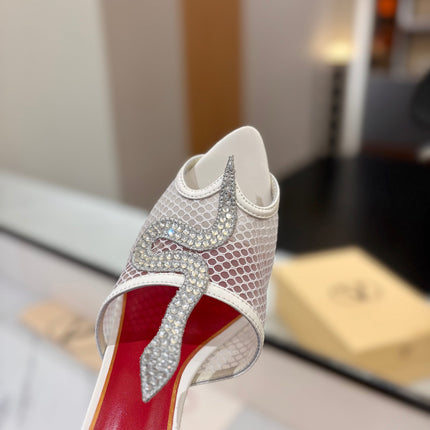 VALENTINO 26S SNAKE STRAP SANDALS 100 MM IN WHITE CALFSKIN AND MESH