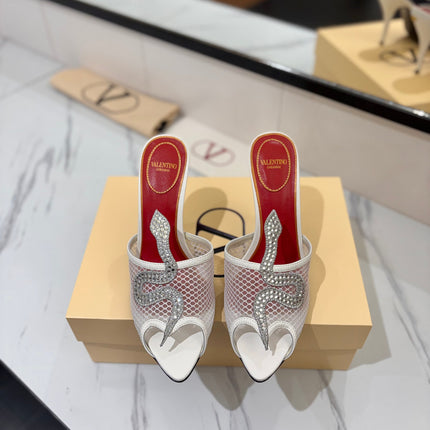 VALENTINO 26S SNAKE STRAP SANDALS 100 MM IN WHITE CALFSKIN AND MESH