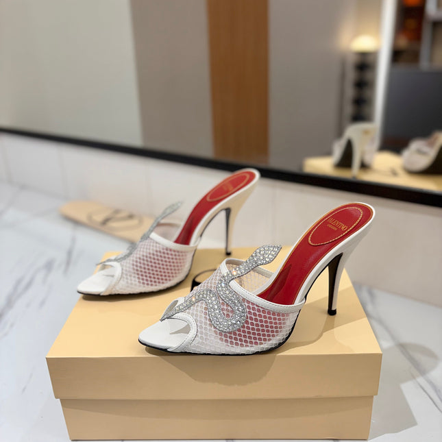 VALENTINO 26S SNAKE STRAP SANDALS 100 MM IN WHITE CALFSKIN AND MESH