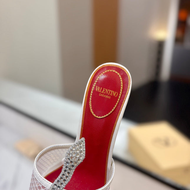 VALENTINO 26S SNAKE STRAP SANDALS 100 MM IN WHITE CALFSKIN AND MESH