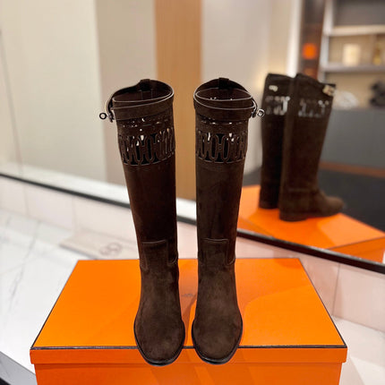HM 26S PERFORATED HIGH-TOP BOOTS IN DARK BROWN SUEDE
