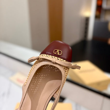 VALENTINO 26S SLINGBACK FLATS IN BEIGE AND BURGUNDY CALFSKIN