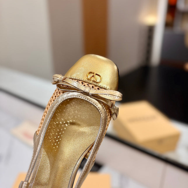 VALENTINO 26S SLINGBACK FLATS IN METALLIC GOLD CALFSKIN