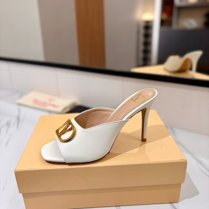 VALENTINO 26S HEEL SANDALS 100 MM IN CREAM WHITE CALFSKIN WITH GOLD HARDWARE