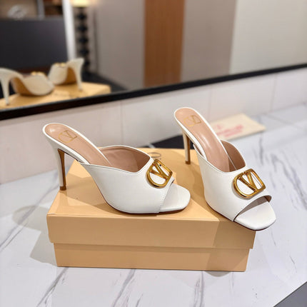 VALENTINO 26S HEEL SANDALS 100 MM IN CREAM WHITE CALFSKIN WITH GOLD HARDWARE