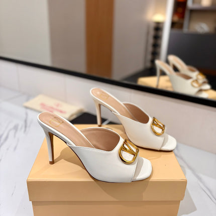 VALENTINO 26S HEEL SANDALS 100 MM IN CREAM WHITE CALFSKIN WITH GOLD HARDWARE