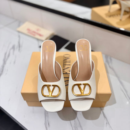 VALENTINO 26S HEEL SANDALS 100 MM IN CREAM WHITE CALFSKIN WITH GOLD HARDWARE