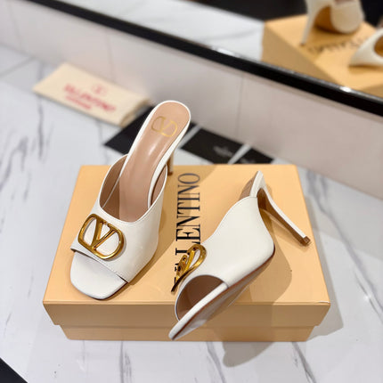 VALENTINO 26S HEEL SANDALS 100 MM IN CREAM WHITE CALFSKIN WITH GOLD HARDWARE