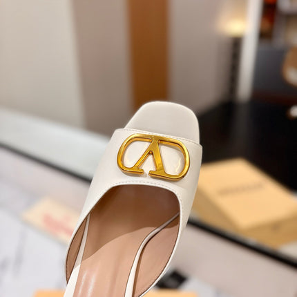 VALENTINO 26S HEEL SANDALS 100 MM IN CREAM WHITE CALFSKIN WITH GOLD HARDWARE