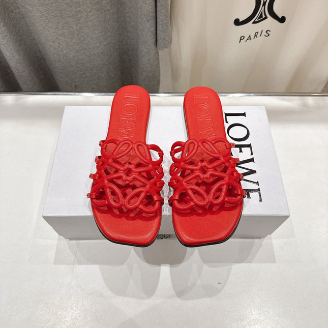 LOEWE 26S PETAL ANAGRAM SLIDE IN DARK RED CALFSKIN