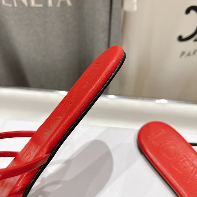 LOEWE 26S PETAL ANAGRAM SLIDE IN DARK RED CALFSKIN