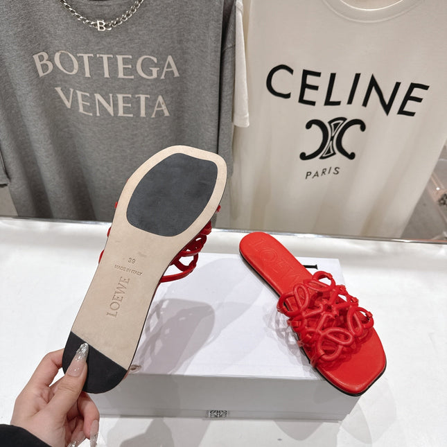 LOEWE 26S PETAL ANAGRAM SLIDE IN DARK RED CALFSKIN