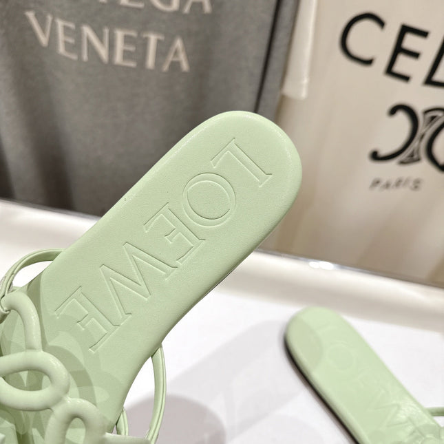 LOEWE 26S PETAL ANAGRAM SLIDE IN SAGE GREEN CALFSKIN