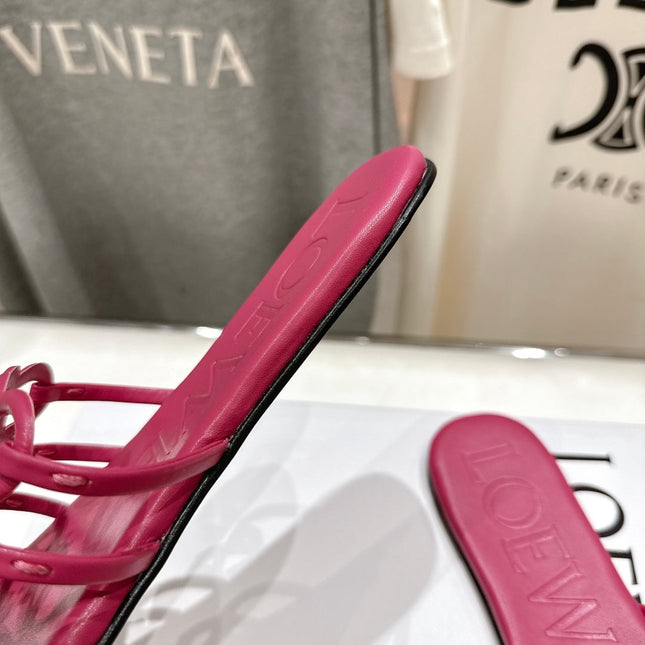 LOEWE 26S PETAL ANAGRAM SLIDE IN DARK ROSE PINK CALFSKIN