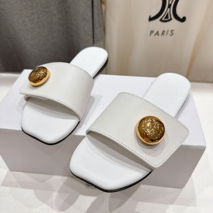 LOEWE 26S PEBBLE SLIDE IN WHITE CALFSKIN GOLD HARDWARE