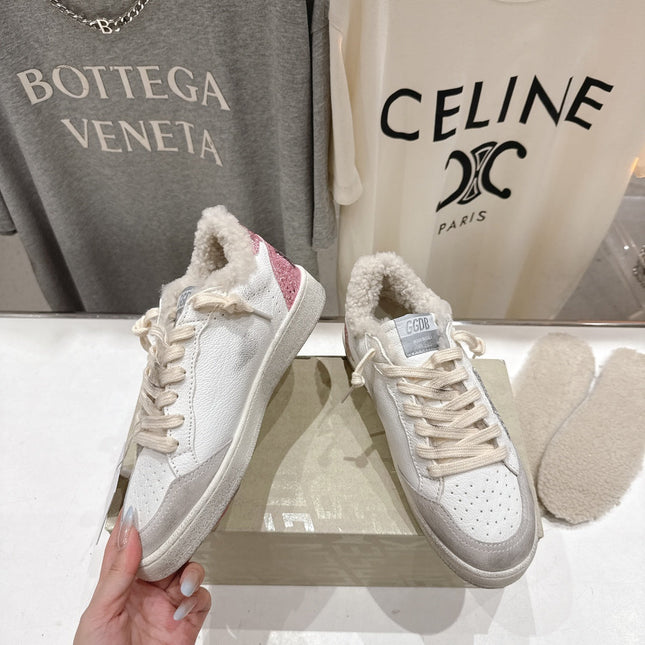 GOLDEN GOOSE BALL STAR LOW-TOP SNEAKERS IN WHITE AND SILVER-TONE COLORWAY