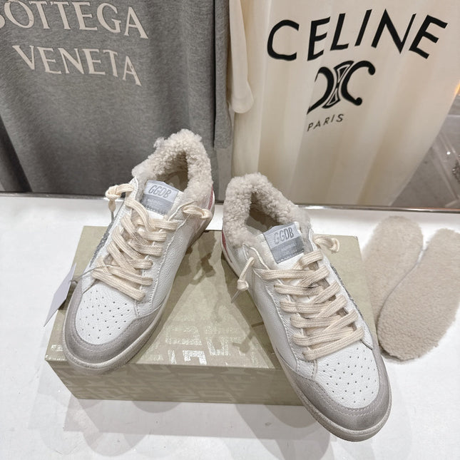 GOLDEN GOOSE BALL STAR LOW-TOP SNEAKERS IN WHITE AND SILVER-TONE COLORWAY