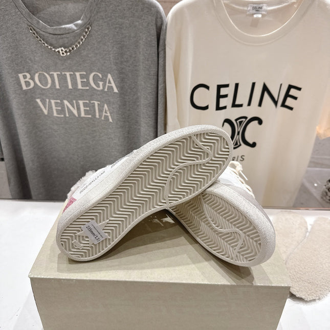 GOLDEN GOOSE BALL STAR LOW-TOP SNEAKERS IN WHITE AND SILVER-TONE COLORWAY