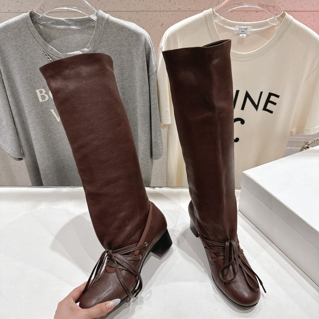 ALO 25S PALOMA WOOL TALL BOOTS 45 MM IN BROWN LAMBSKIN