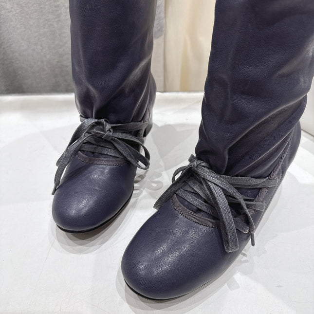 ALO 25S PALOMA WOOL TALL BOOTS 45 MM IN CHARCOAL PURPLE LAMBSKIN