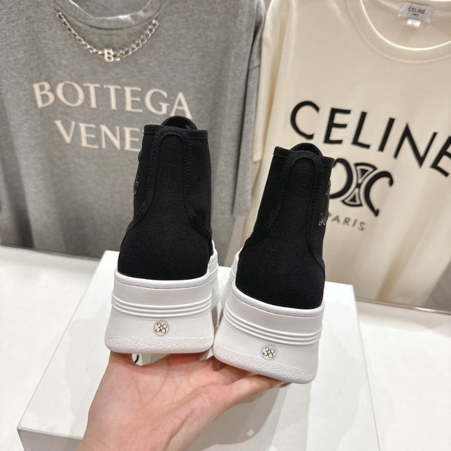 CELINE 26S BOOTS IN WHITE AND BLACK CANVAS