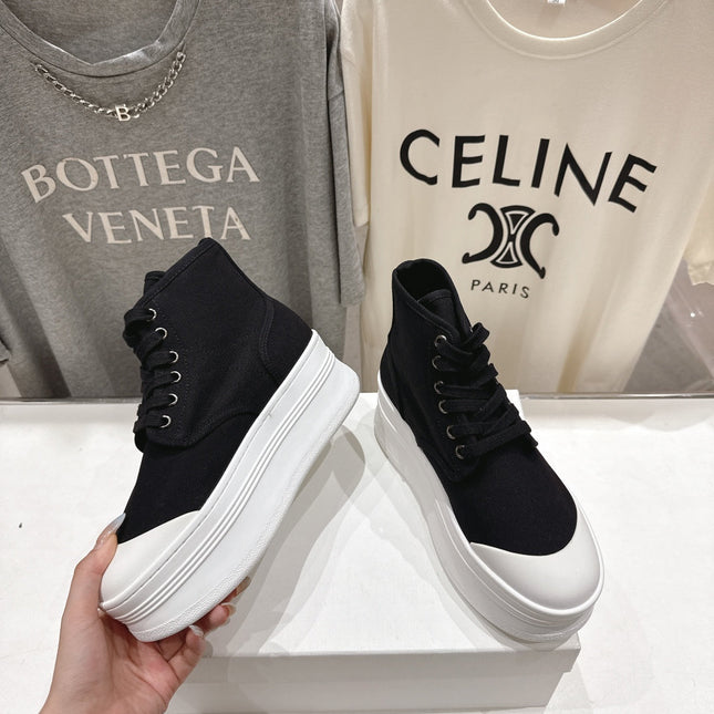 CELINE 26S BOOTS IN WHITE AND BLACK CANVAS