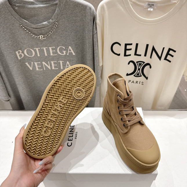 CELINE 26S BOOTS IN LIGHT CAMEL BEIGE CANVAS