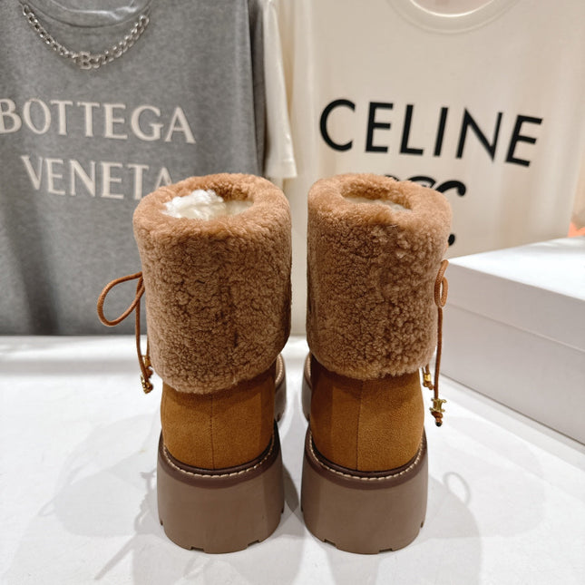 CELINE 26S FUR-TRIM ANKLE BOOTS IN BROWN SUEDE